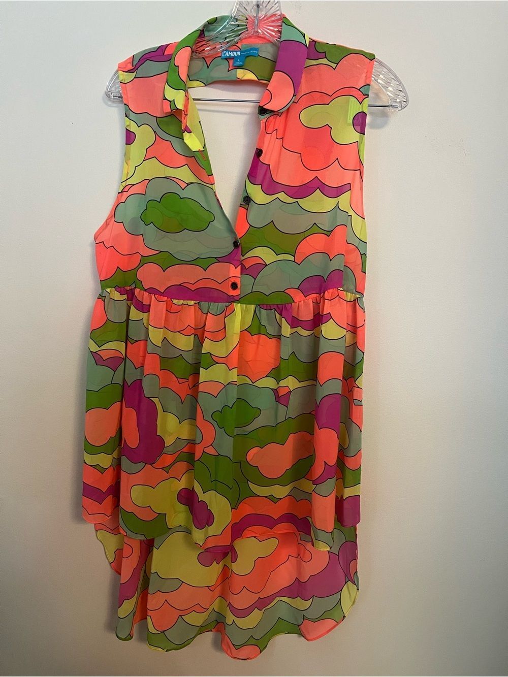Nanette Lepore Coral, Lime and Yellow Floral Print Top